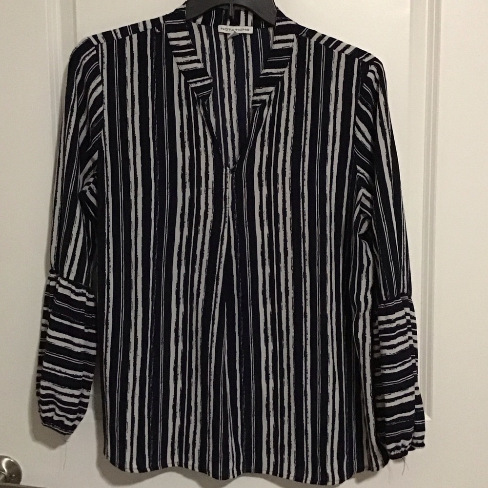 Notations Dark Blue and White Striped Blouse Size XL